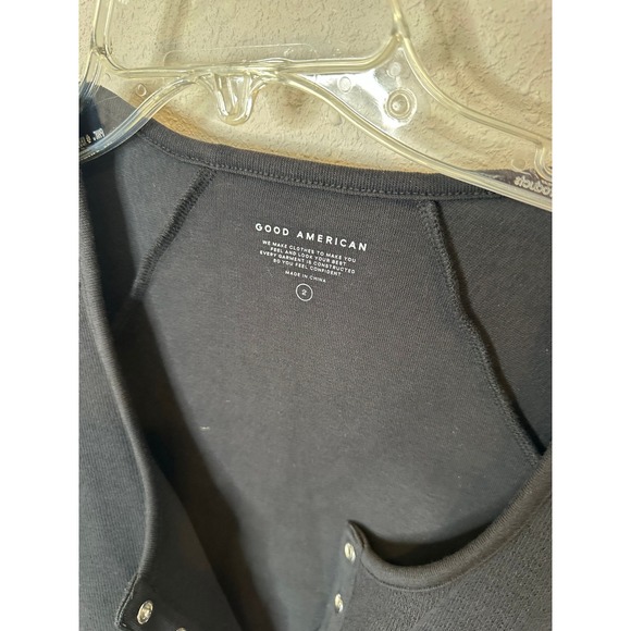 GOOD AMERICAN Black Ribbed Long Sleeve Henley Bodysuit Size 2 - Picture 4 of 5